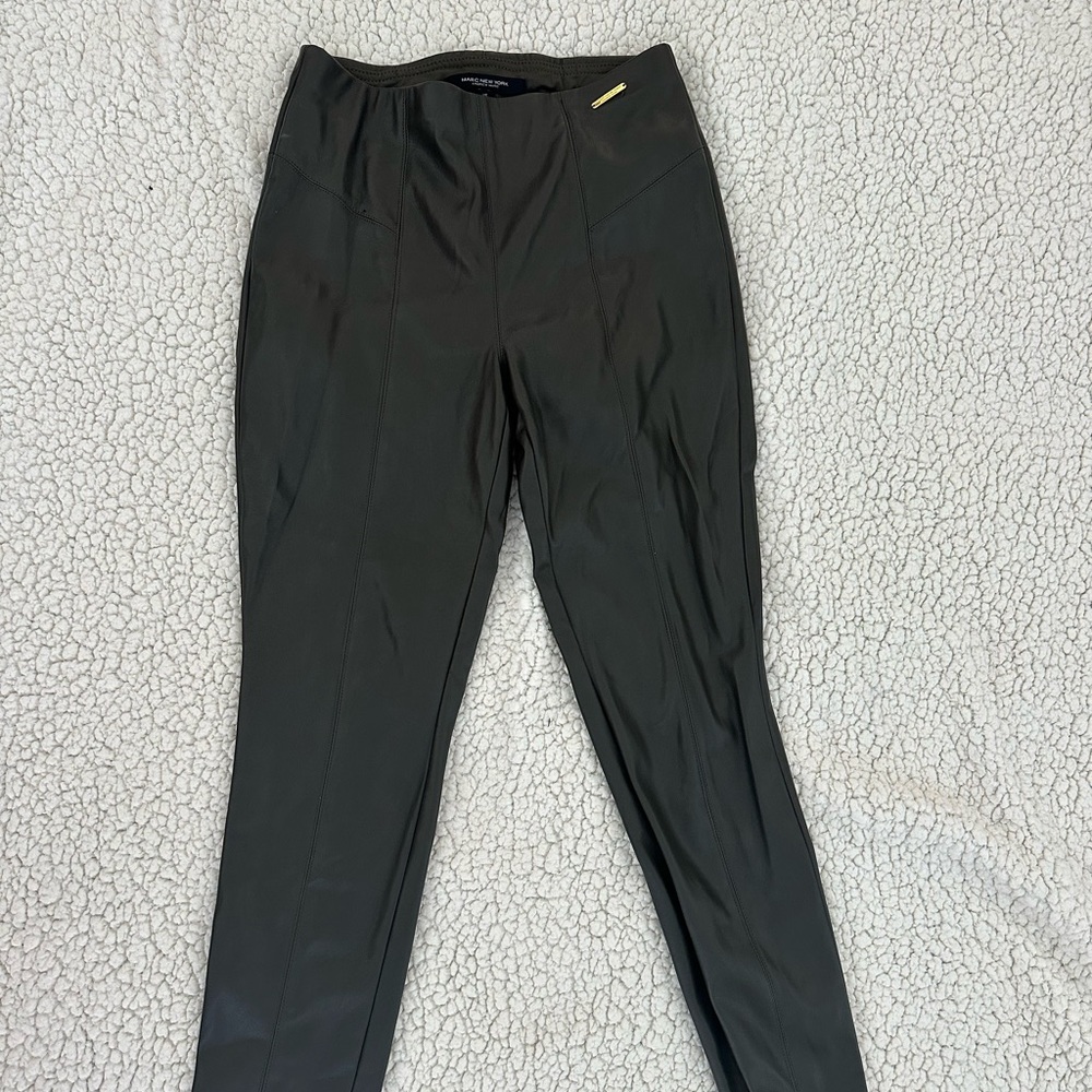Faux Leather Slim Pants – Dark Green – XS